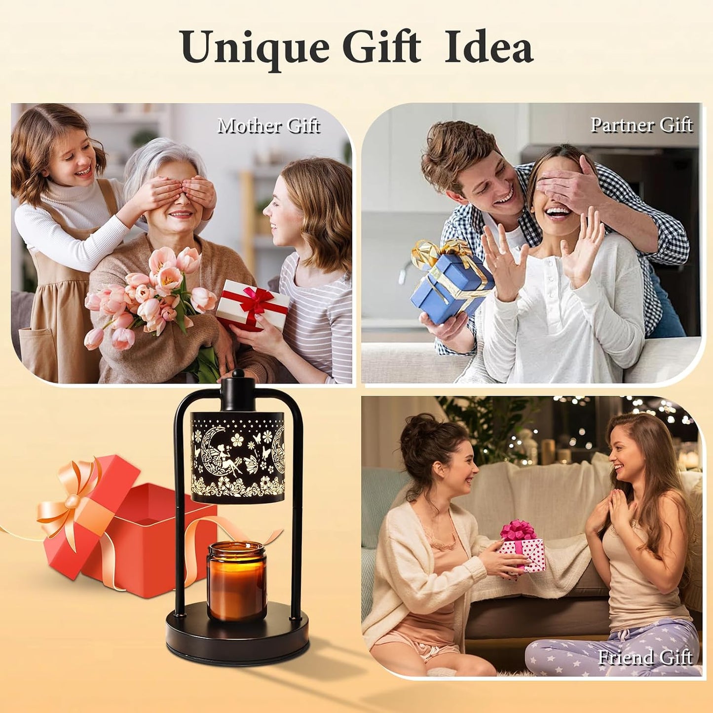Candle Warmer Lamp Electric with Timer: Wax Melts Warmer - Dimmable Candle Wax Warmer Electric Candle Warmer with Replacement Bulbs, Bedroom Home Decor Compatible with Various Candles-Linen