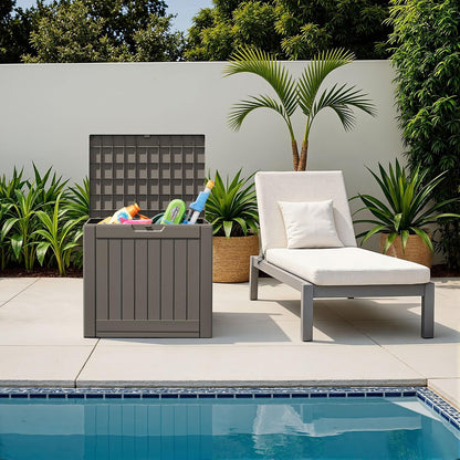 Flamaker Resin Deck Box 120 Gallon Waterproof Large Outdoor Indoor Storage Box Imitation Wood Resin for Patio Furniture Garden Tools and Pool (Black)
