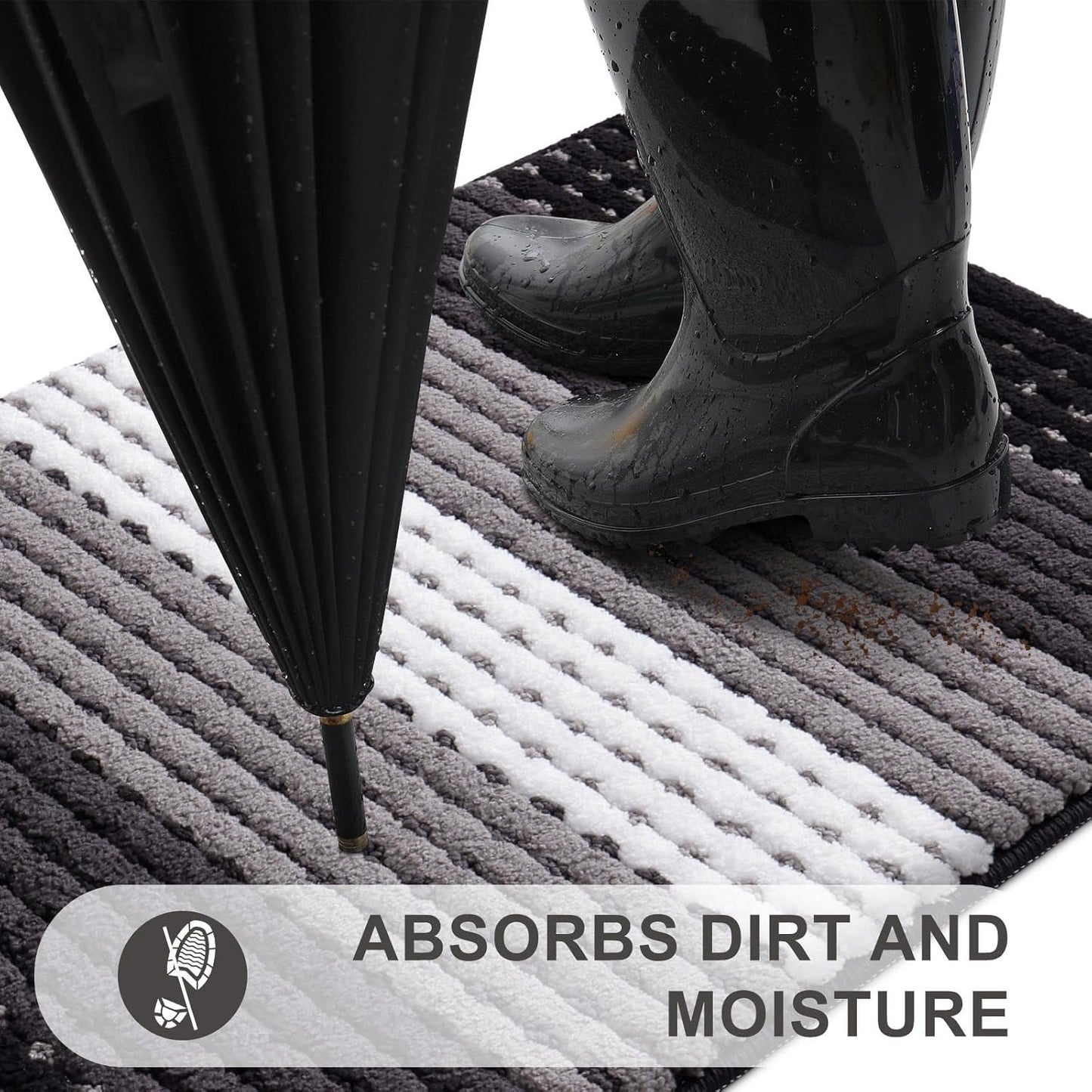 Kitinjoy Indoor Outdoor Door Mat, 32x20 Non-Slip Absorbent Dirt Trapper, Low-Profile Washable Inside Entrance Front Floor Mat, Sturdy Soft Entry Doormats for Entryway, Grey