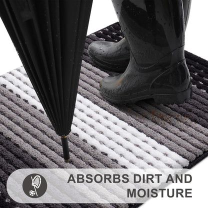 Kitinjoy Indoor Outdoor Door Mat, 32x20 Non-Slip Absorbent Dirt Trapper, Low-Profile Washable Inside Entrance Front Floor Mat, Sturdy Soft Entry Doormats for Entryway, Grey