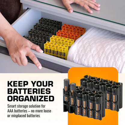 AAA Battery Storage Caddy by Storacell, Yellow, Holds 12 Batteries (Not included)