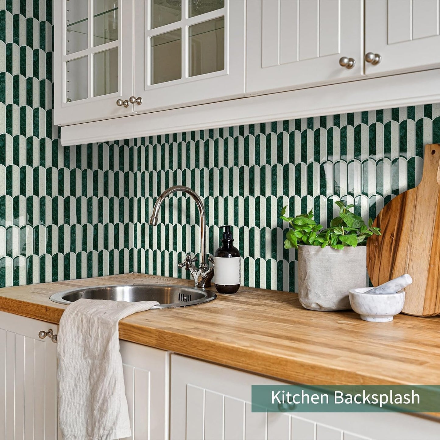 10-Sheet Upgraded Thicker Peel and Stick Kitchen Backsplash Tiles | Waterproof Self-Adhesive Vinyl Wall Tile Stick on Backsplash for Kitchen,Bathroom,Fireplace and RV(Sage Green,12"×12")