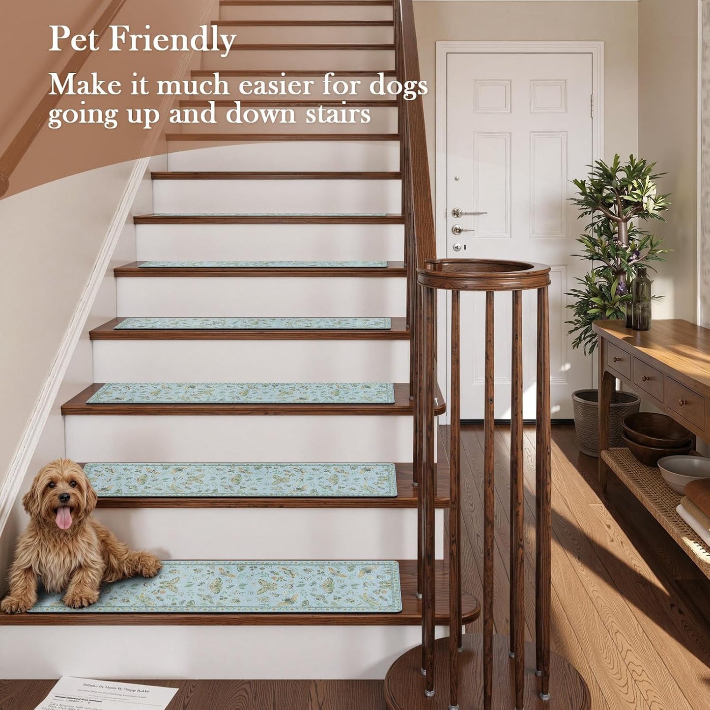 OJIA Insect Print Stair Treads Non Slip Stair Runners for Wooden Steps Indoor, 15PCS 8"x30" Rubber Backing Carpet Treads for Wood Stairs Staircase Step Treads for Kids & Dogs, Stair Covers, Black