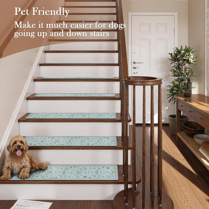 OJIA Insect Print Stair Treads Non Slip Stair Runners for Wooden Steps Indoor, 15PCS 8"x30" Rubber Backing Carpet Treads for Wood Stairs Staircase Step Treads for Kids & Dogs, Stair Covers, Black