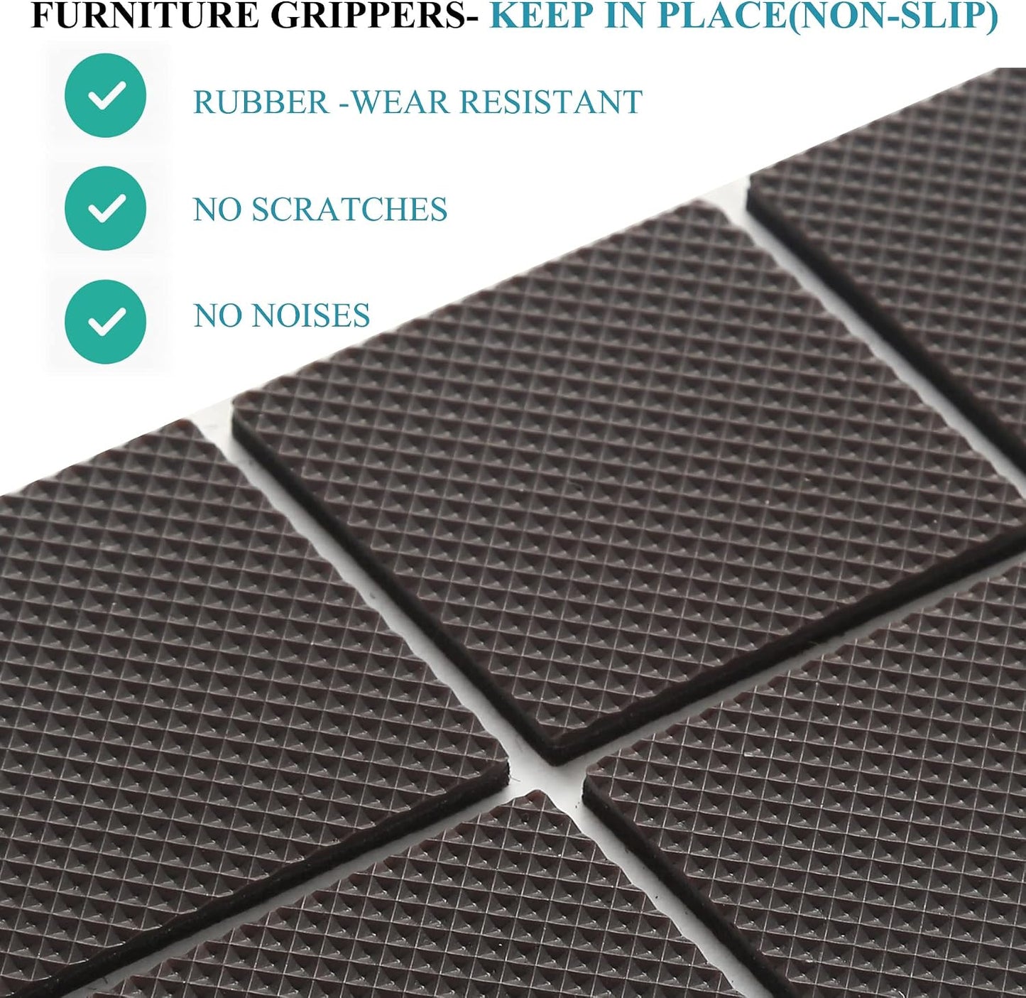 Non Slip Furniture Pads 1/2" x 3" Rubber Strips Self Adhesive Furniture Grippers Chair Leg Pads Rubber Chair Feet Anti Scratches Non Skid Furniture Pad Floor Protectors, 40 Pcs Rectangle