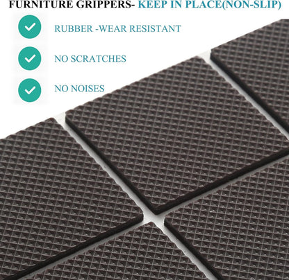 Non Slip Furniture Pads 1/2" x 3" Rubber Strips Self Adhesive Furniture Grippers Chair Leg Pads Rubber Chair Feet Anti Scratches Non Skid Furniture Pad Floor Protectors, 40 Pcs Rectangle