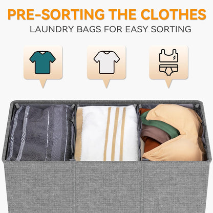 WOWLIVE 180L Laundry Hamper with Lid 3 Section,Large Laundry Basket with Removable Bags and Handles,Collapsible Dirty Clothes Hampers for Laundry,Laundry Basket Organizer for Laundry Room,Dorm,Beige