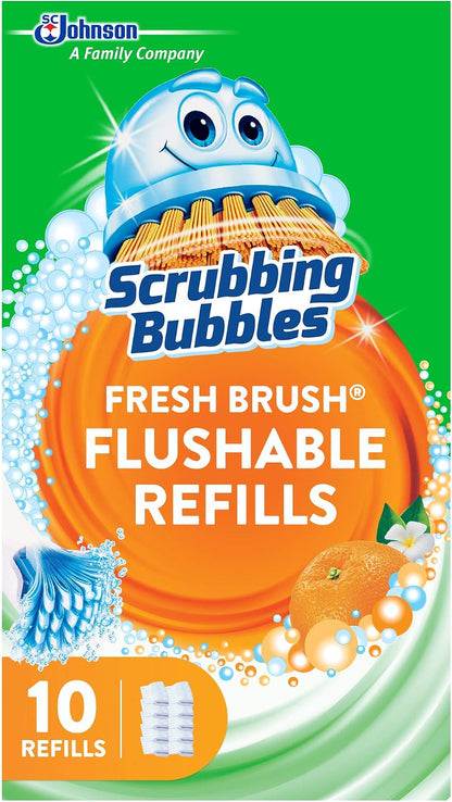 Scrubbing Bubbles Toilet Bowl Cleaning System with Flushable & Disposable Cleaner Refill Pads, Fights Odors and Helps Remove Limescale & Hard Water Stains, Citrus Scent, 1 Wand + 4 Refills + 1 Stand