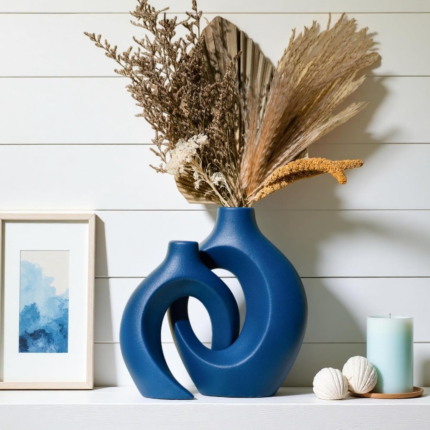 Levvohd Hollow Ceramic Vase Set of 2, Modern Nordic Minimalist Book Style Boho Aesthetic Vases for Home Decor Living Room Shelf Entryway Coffee Centerpiece Table Decorative (Cream White)