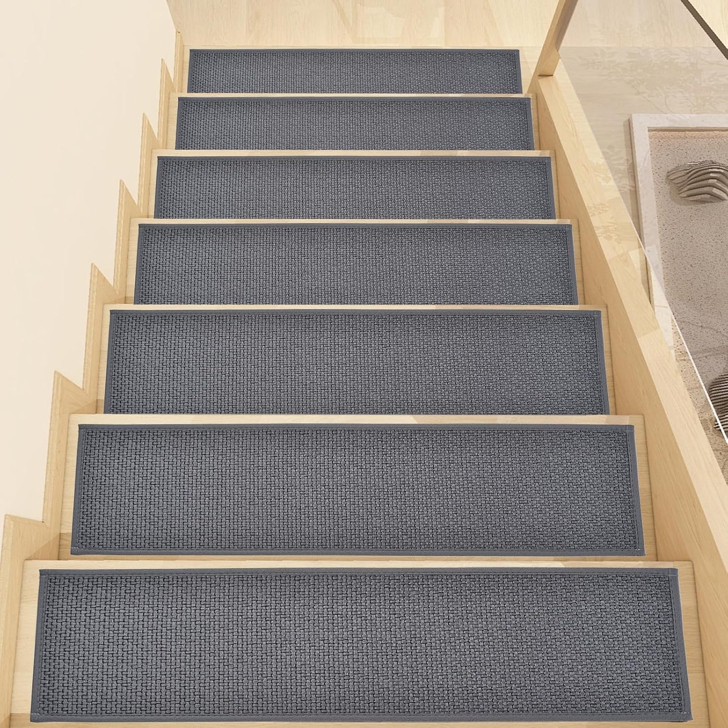 Stair Treads Non Slip, Rubber Backing Stair Treads for Wooden Steps, 15 PCS Thicken Linen Carpet Stair Runners Indoor for Kids Elders and Pets, No Residue Stair Carpet Treads, 8"x30", Beige