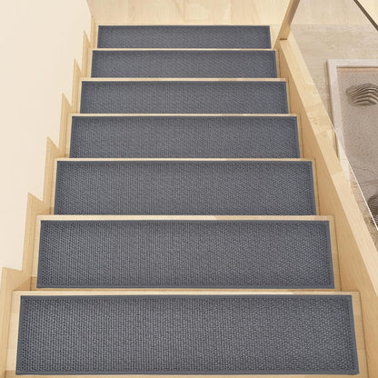 Stair Treads Non Slip, Rubber Backing Stair Treads for Wooden Steps, 15 PCS Thicken Linen Carpet Stair Runners Indoor for Kids Elders and Pets, No Residue Stair Carpet Treads, 8"x30", Beige