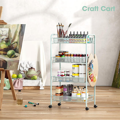 TOOLF 3-Tier Metal Rolling Cart, Mesh Wire Easy Assemble Utility Cart, Storage Trolley on Wheels with 3 Hooks, MetalStorage Shelving Units for Kitchen Bathroom Laundry Room