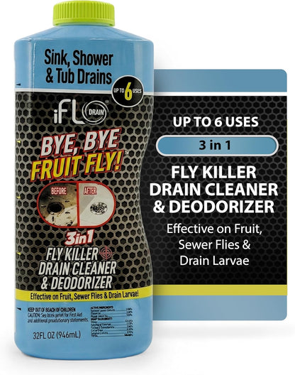 iFLO Bye Bye Fruit Fly Eliminator & Drain Cleaner – Mint Scent – Attracts & Eliminates Fruit Flies, Their Larvae, Drain Flies & Sewer Flies – Safe for Sink, Bathroom & Food Areas - 32oz
