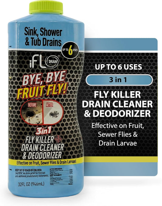 iFLO Bye Bye Fruit Fly Eliminator & Drain Cleaner – Mint Scent – Attracts & Eliminates Fruit Flies, Their Larvae, Drain Flies & Sewer Flies – Safe for Sink, Bathroom & Food Areas - 32oz