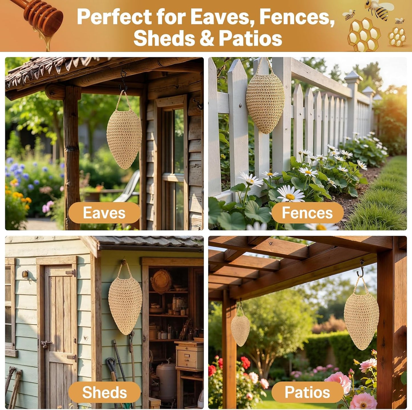 3 Pack Large Crochet Wasp Nest Decoy, Fake Wasp Nest Deterrent for Wasps Hornets, Wasp Traps Outdoor Hanging for Home and Garden