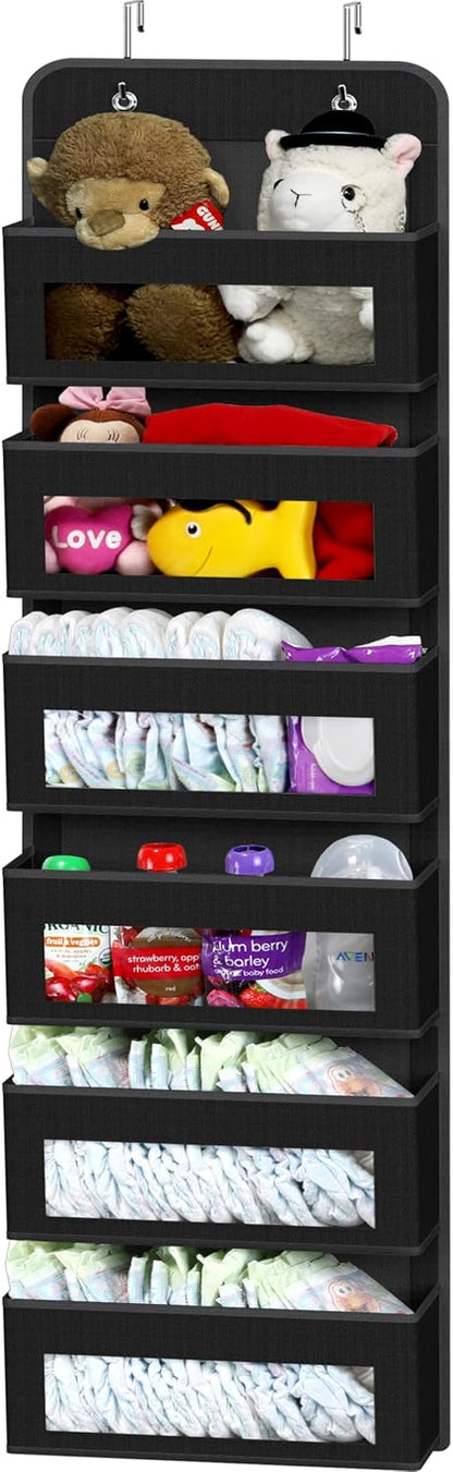 Simple Houseware 6 Clear Window Pocket Over Closet Door Storage Hanging Organizer for Bedroom, Bathroom, Pantry, Beige