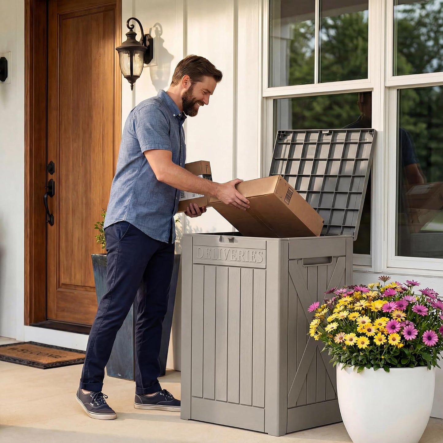 32 Gallon Deck Box Outdoor Indoor Waterproof Storage Box for Patio Furniture, Pool Accessories, Garden Tools, and Cushion Storage, Black