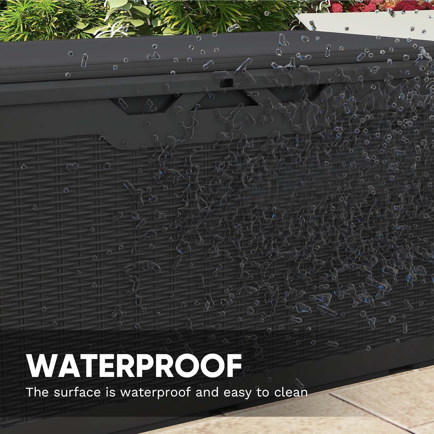 Patiowell 100 Gallon Resin Deck Box, Waterproof Large Outdoor Storage Box for Patio Furniture and Garden Tools, Black