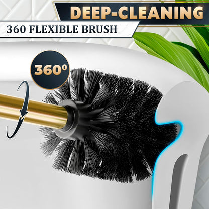 Black Toilet Brush and Holder Set - Slim Matte Design that Fits Anywhere - Stainless Steel Toilet Bowl Brush and Holder with 2 Rounded Corners, Replaceable Head, Removable Inner Bowl & Splash Guard