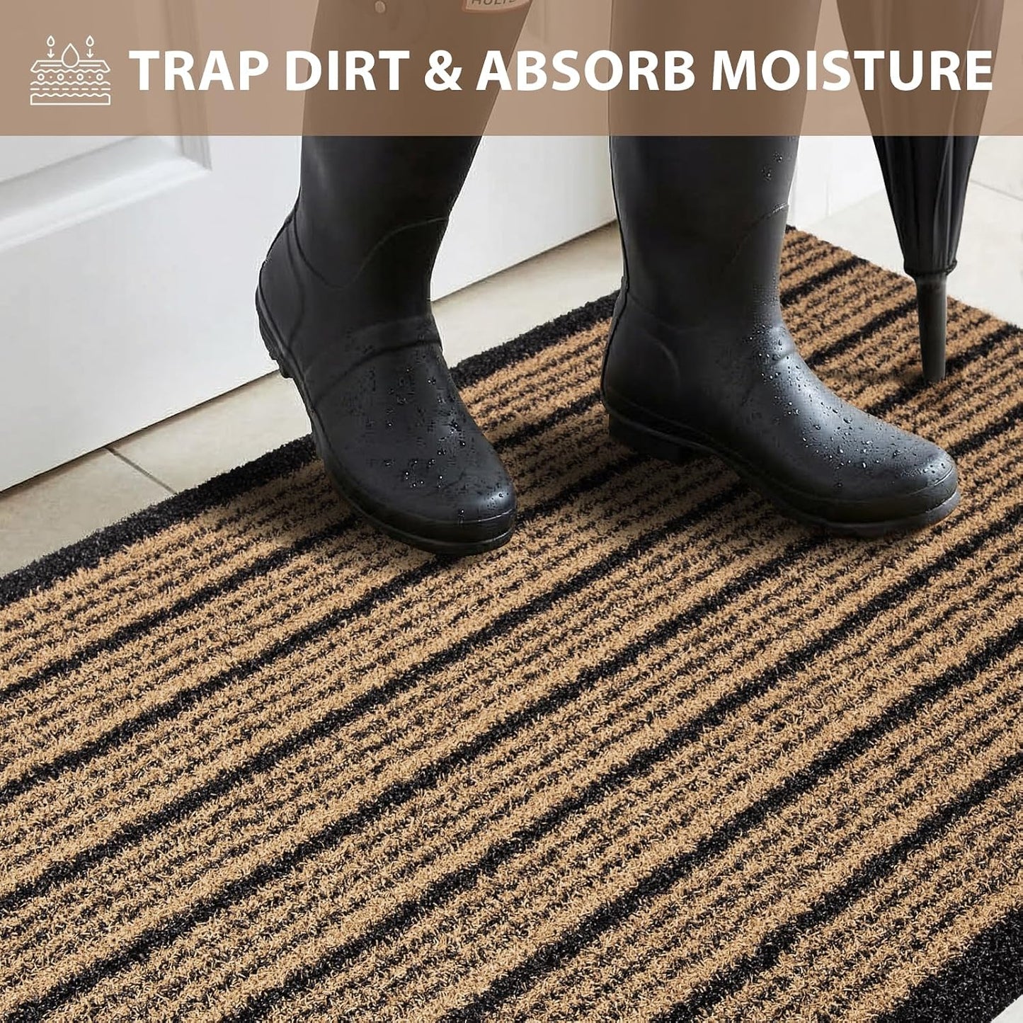 Outdoor Front Door Mat 32" x 48", Dirt Trapping Outside Entrance Rug, Non Slip Shoe Scraper, Heavy Duty Commercial Rug for Patio, Garage, Traffic Area, Office, Roll Packing