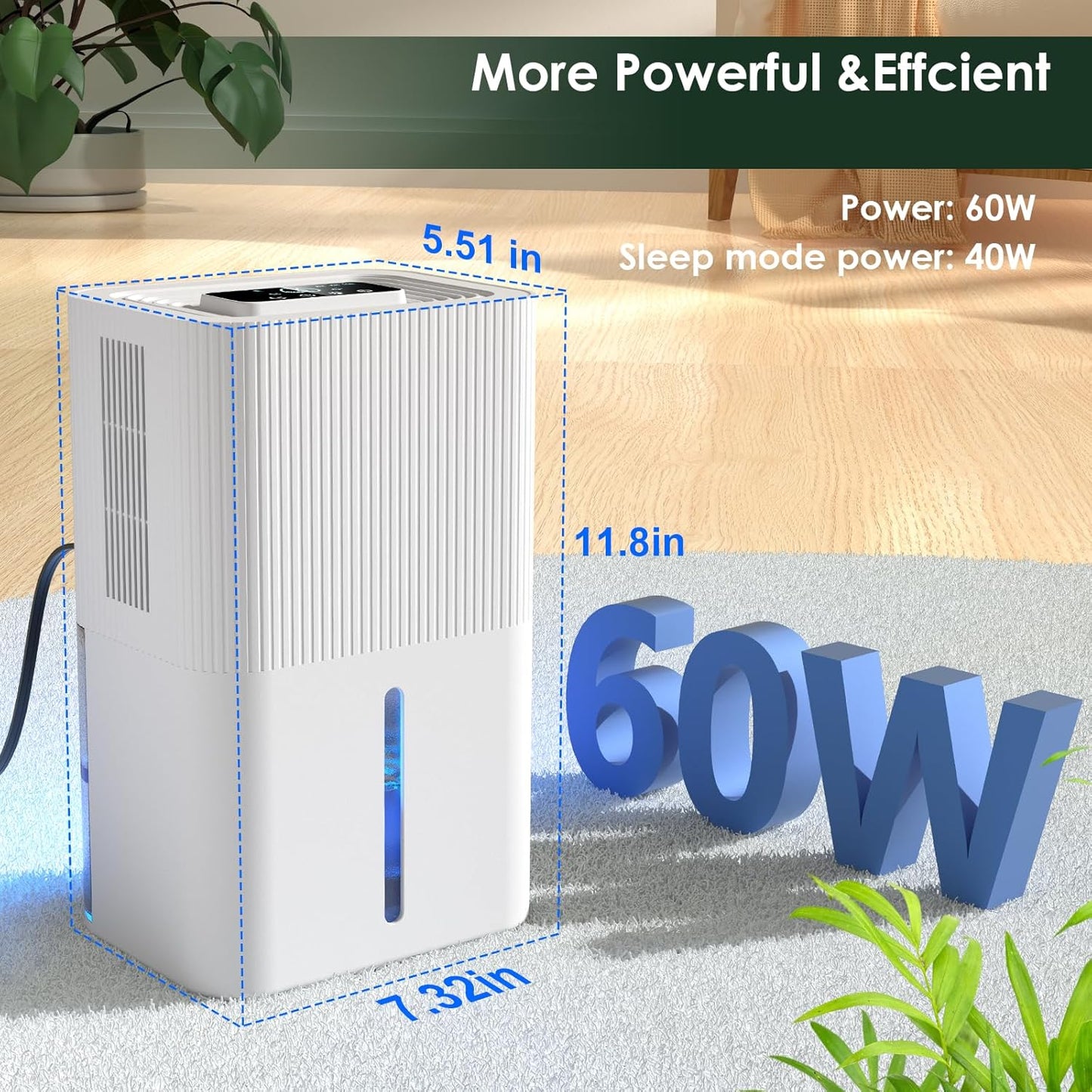 Portable Dehumidifier for Small Room, Bathroom & Closet | 91 OZ Tank | Compact Quiet Dehumidifier for RV, Bedroom (No Basements) | Auto Shut-Off White