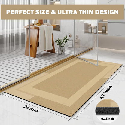 YDKGL Non Slip Bath Mat, Rubber Backing Ultra Thin Bathroom Rugs Fit Under Door Quick Dry Super Absorbent Washable Bath Rug Shower Mat for Bathroom Floor Bathtub Shower Sink, Easy Care Blue 16"x 24"