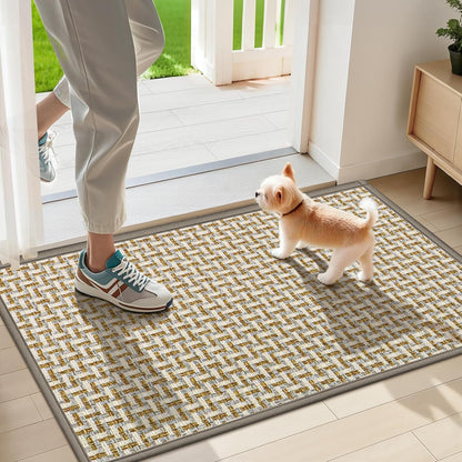LEKEEPGO Ultra Thin Indoor Door Mat 17"x29", Low-Profile Door Mat Indoor Entrance, Non Slip Rubber Backing Inside Doormat Washable Welcome Front Entryway Dirt Trapper Entry Mat, Khaki