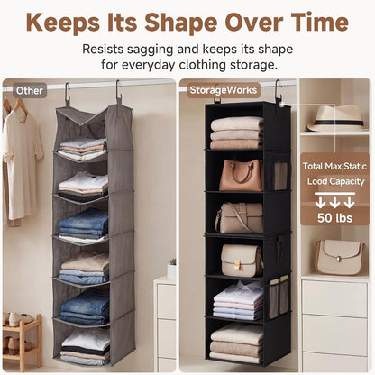 StorageWorks 6-Shelf Closet Organizers, Two 3-Shelf Separable Hanging Shelves for Closet, 12 1⁄2" D x 12 1⁄2" W x 47 ¼" H, Mixing of Beige, White & Ivory