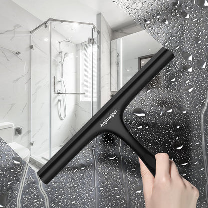 Household Squeegee for Shower Glass Doors, Silicone Shower Squeegee with Adhesive Hook, Bathroom Squeegee for Shower, Window Cleaner Tool for Glass Door, Kitchen, Tile Wall(10 inch-Black)