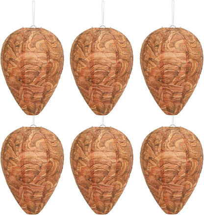 DECYOOL 6 Pack Paper Fake Wasp Nests Decoys for Yellow Jackets and Wasps | ﻿ Oversized Paper Build, Eaves/Garbage/Pool Areas, Territorial Hive Mimicry, Hanging Design,Easy Mount
