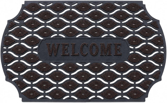 ROOM127 Outdoor Doormat 28.3 x 17.3 in, Rubber Scraper Entry Mat | Heavy Duty 3-Zone Cleaning, Absorbent Strips, Open Drainage, Non Slip Low Profile for Front Door, Patio, Garage & Mudroom