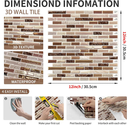 URCOLOR 10-Sheet Peel and Stick Backsplash Tile for Kitchen - 12”×12” Stick on Wall Tile for Bathroom, Black White Grey