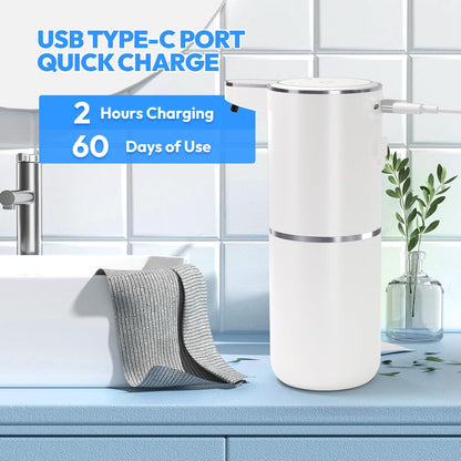 2 Pack Automatic Foaming Soap Dispenser,Touchless Foam Soap Dispenser,12.8oz Rechargeable Wall Mounted Smart for Bathroom and Kitchen Dish Soap,Easy for Toddlers(White)