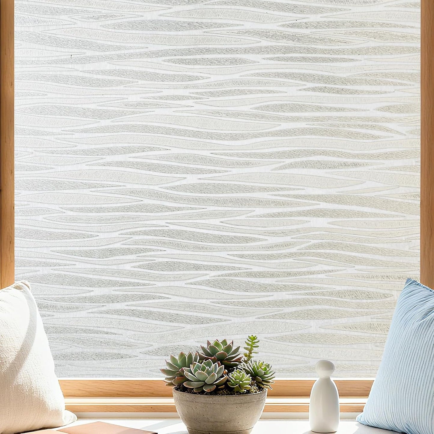 Finnez Frosted Window Film Non-Adhesive, Frosting Privacy Film for Glass Windows, Self Static-Cling Decorative Window Cling for Home Office UV Protection Cross Pattern 17.5 x 78.7 inches