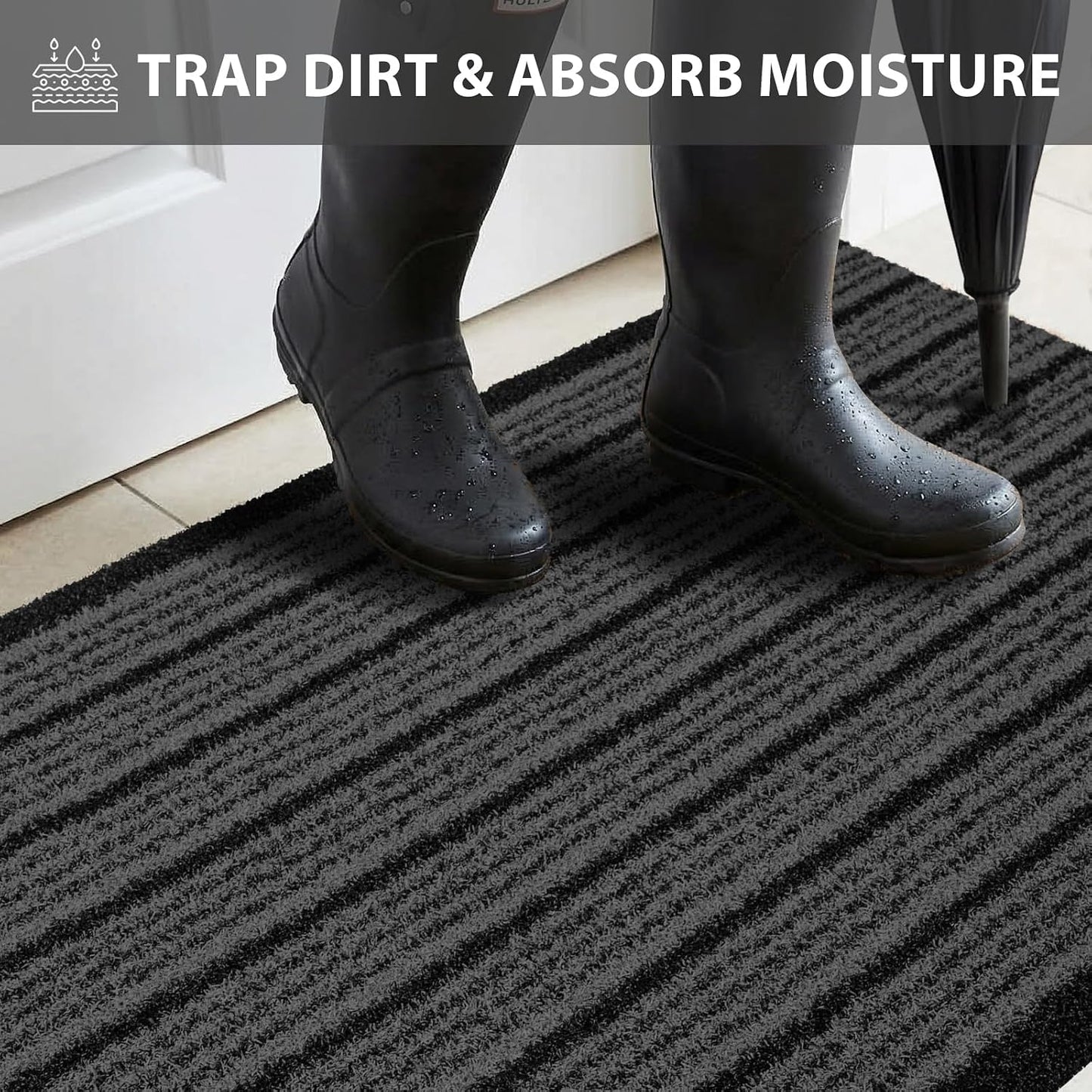Outdoor Front Door Mat 32" x 48", Dirt Trapping Outside Entrance Rug, Non Slip Shoe Scraper, Heavy Duty Commercial Rug for Patio, Garage, Traffic Area, Office, Roll Packing
