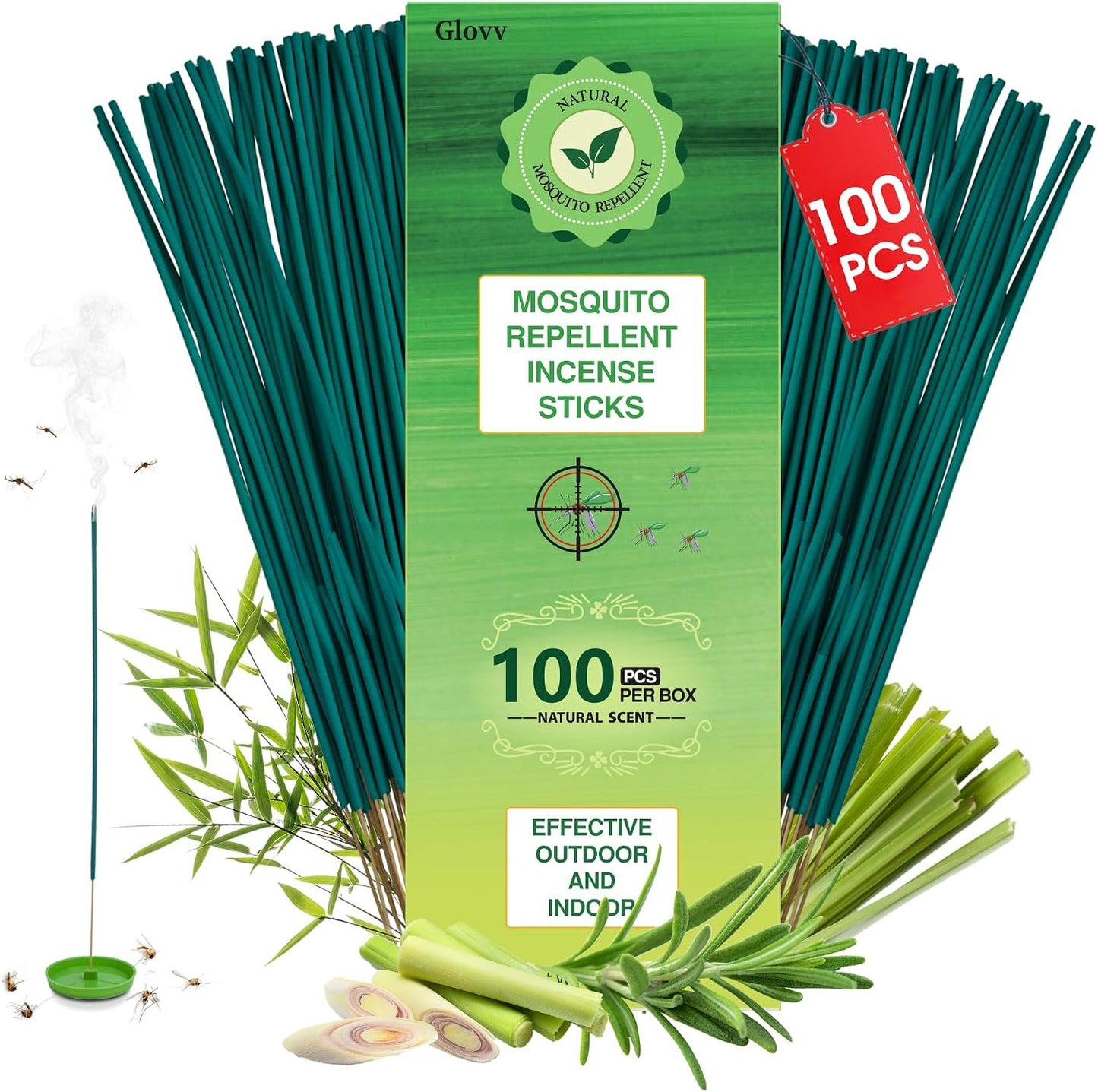 Mosquito Repellent Outdoor Patio 100 PCS Citronella Oil Mosquito Incense Sticks, Plant-Based Indoors Gnat Control for Camping Essentials, Fishing, Hiking, Yard, Backyard Travel