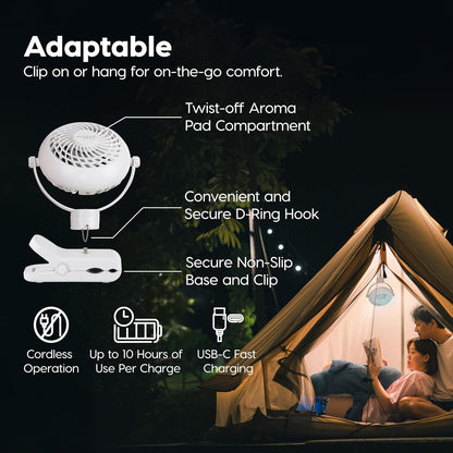 IRIS USA WOOZOO 3.5" Cordless Portable Clip On Fan, USB-C Rechargeable Fan, LED Light, Mosquito Repellent Tray, 360° Tilt, 3 Speeds,Bedside Kitchen Camping Golfing Outdoor Use, Black