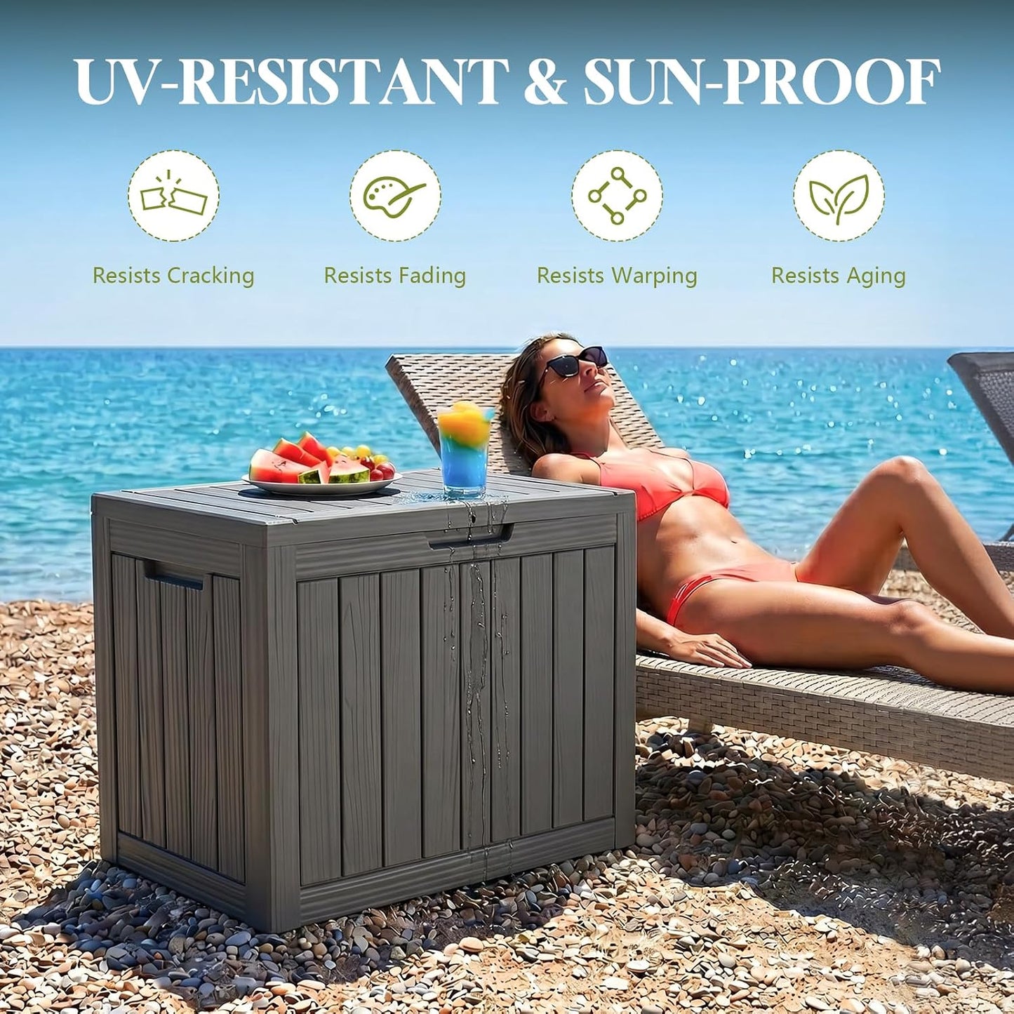Waterproof Outdoor Storage Box Outside Deck Box Lockable Resin Bench UV Resistant Furniture Cushion Pool Tool Float Bin Patio Garden Porch (Black, 120 Gallon)