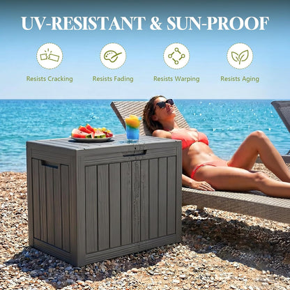 Waterproof Outdoor Storage Box Outside Deck Box Lockable Resin Bench UV Resistant Furniture Cushion Pool Tool Float Bin Patio Garden Porch (Black, 120 Gallon)