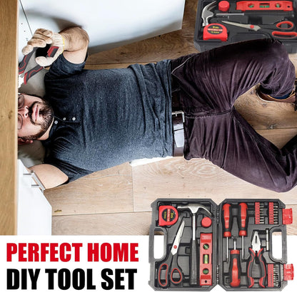 SPICIMOMO Basic Home Red Tool Kit - 38 Pieces Tool Set with Portable Storage Boxes for Daily Repairing and Maintenance, Home DIY Tool Kit Set for Office & Garage