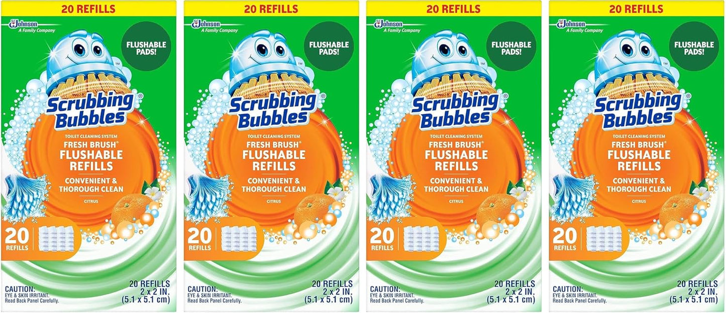 Scrubbing Bubbles Toilet Bowl Cleaning System with Flushable & Disposable Cleaner Refill Pads, Fights Odors and Helps Remove Limescale & Hard Water Stains, Citrus Scent, 1 Wand + 4 Refills + 1 Stand
