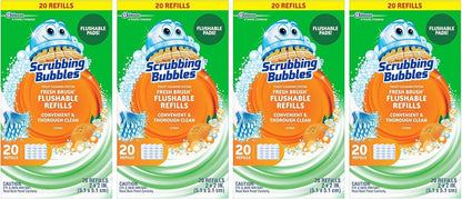Scrubbing Bubbles Toilet Bowl Cleaning System with Flushable & Disposable Cleaner Refill Pads, Fights Odors and Helps Remove Limescale & Hard Water Stains, Citrus Scent, 1 Wand + 4 Refills + 1 Stand