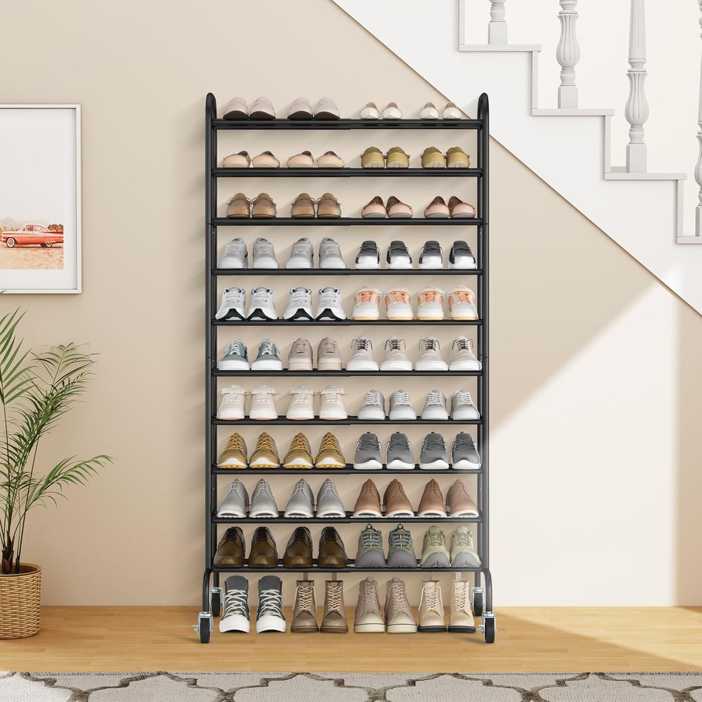 STORAGE MANIAC Expandable Shoe Rack for Closet, 8 Pairs Stackable Small Shoe Rack, Metal Adjustable Shoes Organizer for Entryway, Hallway, Garage, Front Door, Shoes Shelves, Black 2 Tier