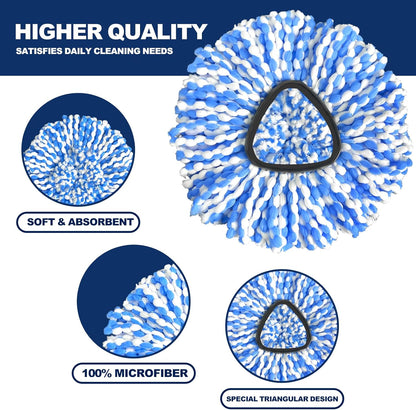 Mop Head Replacement, 3 Pack Spin Mop Refill Replace Head for Rinseclean 2-Tank System, Microfiber & Machine Washable