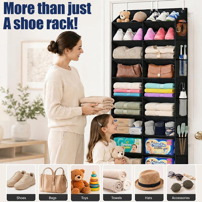 UVIAHOMI 20-30 Pairs Over the Door Shoe Organizer with Side Mesh Pockets, 10-Tier Hanging Shoe Storage for Closet, Breathable Door Shoe Rack Holds Sneakers, Boots, Heels & Daily Essentials, Black