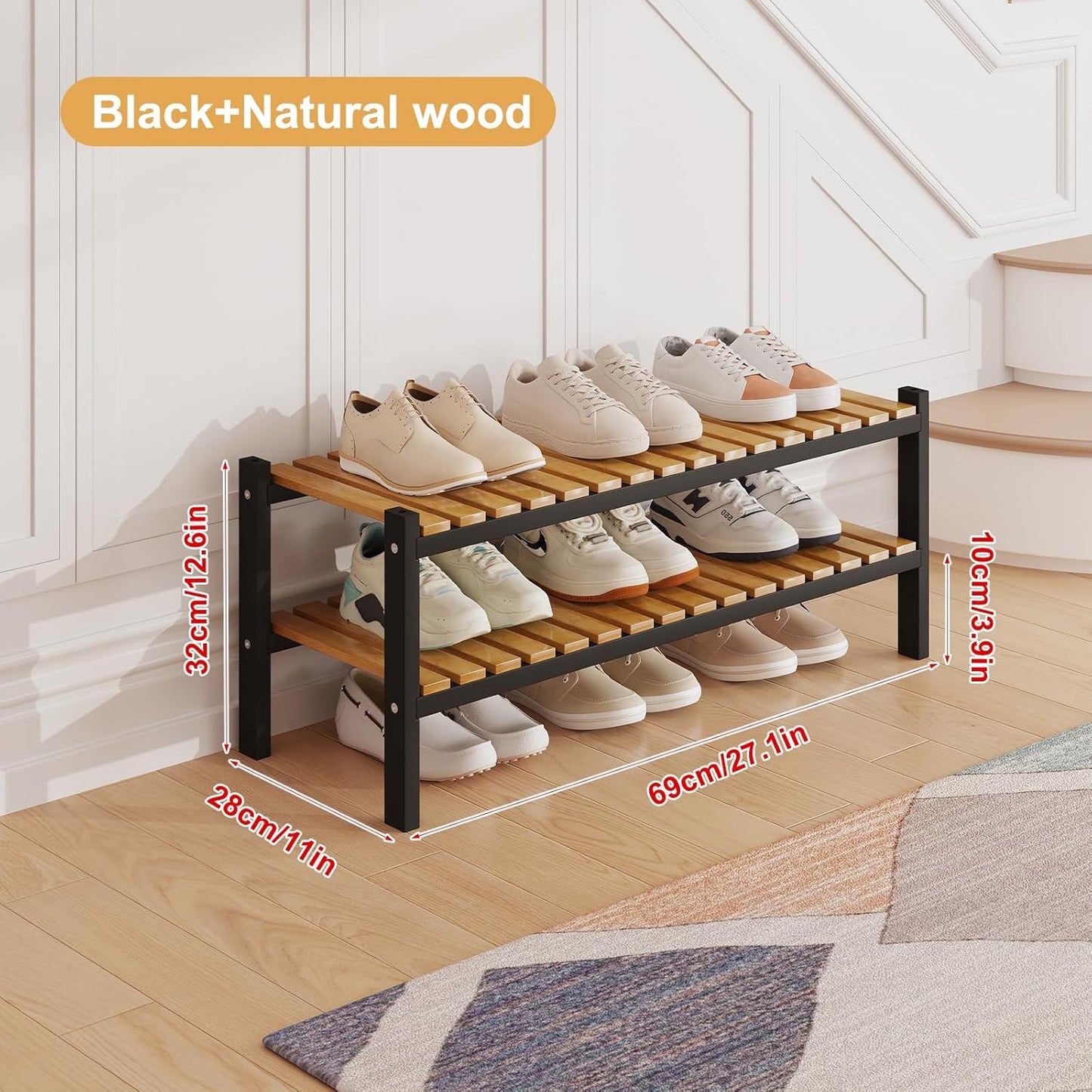 Bamboo Shoe Rack Organizer for Closet and Entryway - Space-Saving Narrow Shoe Stand - Versatile Shoe Holder for Door or Closet Shelf, Garage Bedroom can Freely Stack DIY Small Shoe Racks 3 Tier