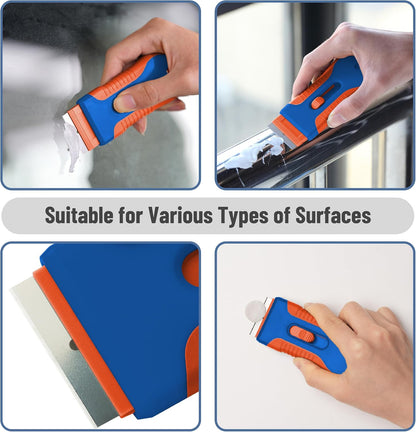 Bates- Razor Blade Scraper Tool, 2 Pack, 30 Extra Stainless Steel Blades, Anti-Slip Ergonomic Handle Design, Razor Scraper Set for Cleaning Window, Paint, Oven, Glass, Stove