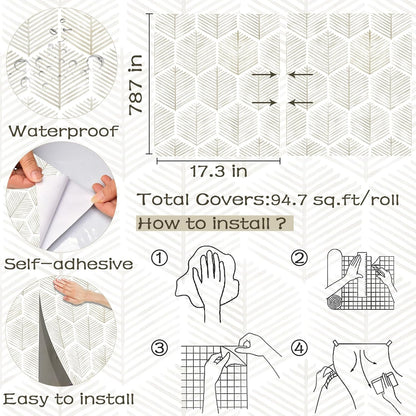 Modern Peel and Stick Wallpaper 17.3''×78.8'' Self Adhesive Wallpaper Boho Contact Paper Beige and White Geometric Wall Paper Removable Decorative Wallpapers for Bedroom Bathroom Cabinets Decor Vinyl
