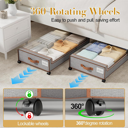 Yecaye Under Bed Storage with Wheels, 2 Pack Under the Bed Storage Containers with Lids & Label, XXL 60L Rolling Underbed Storage Drawers for Clothes, Blankets, Shoes, Black