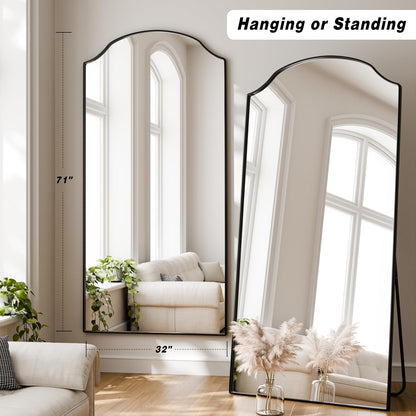 VooBang Triple-Arched Mirror Full Length, 65" x 24" Floor Mirror with Stand, Matte Aluminum Alloy Frame Full Body Mirror, Standing Hanging or Leaning for Bedroom and Living Room, Black